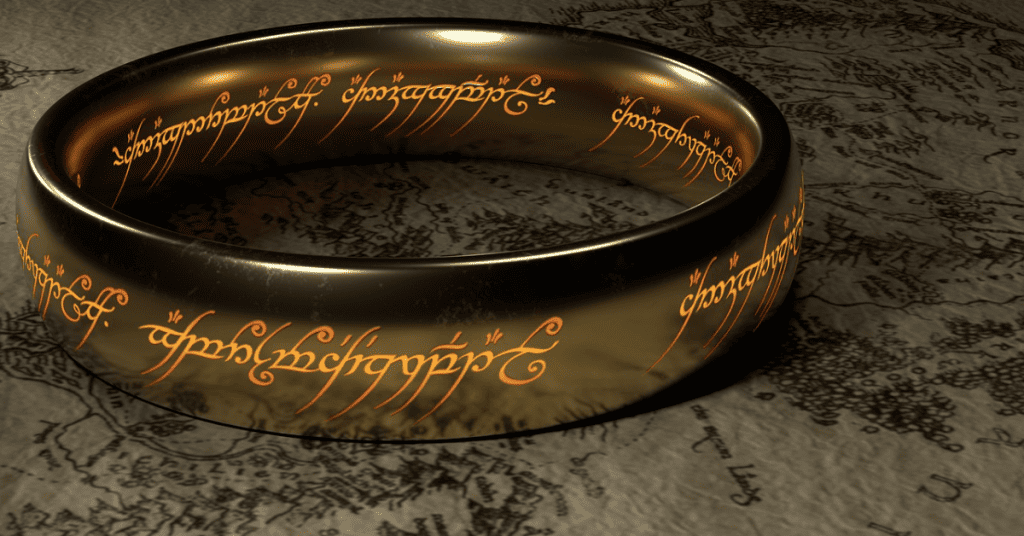 The ring from "The Lord of the Rings" with lit up writing on it.