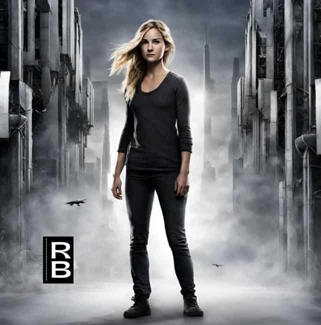 Artwork depicting Tris, the main character in the "Divergent" book series, wearing all black. Her hair floats in the air.