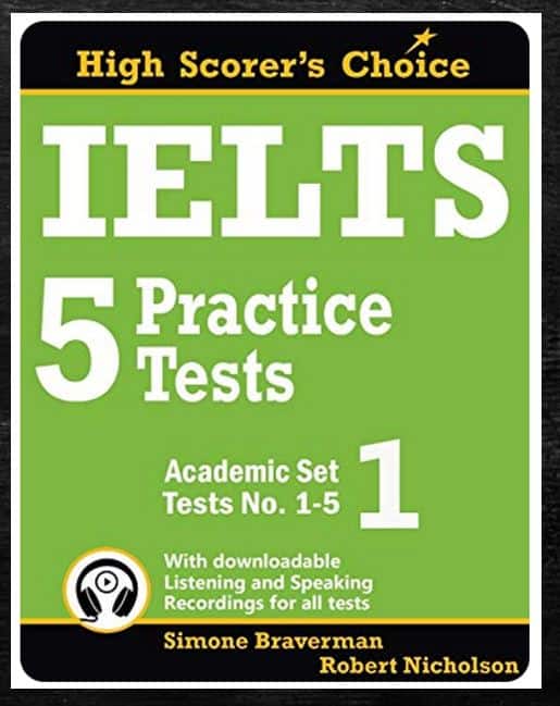 Book cover of Simone Braverman's "IELTS 5 Practice Tests - Academic Set 1."