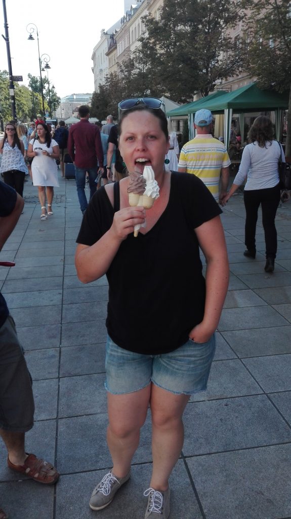 One of Rebeca Duriga's sisters eating a big ice cream.