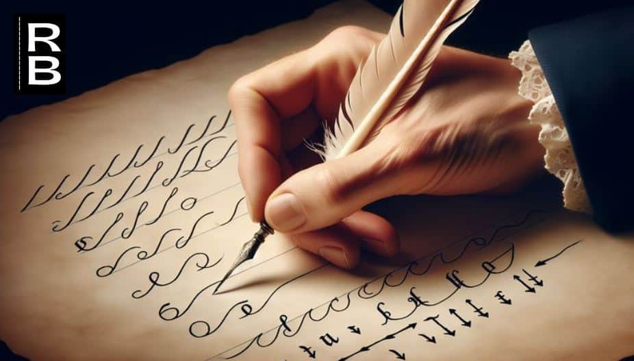 Cursive writing technique demonstration.