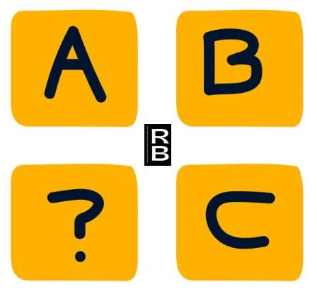 Four letter blocks: A, B, C. On the fourth one there is a question mark.