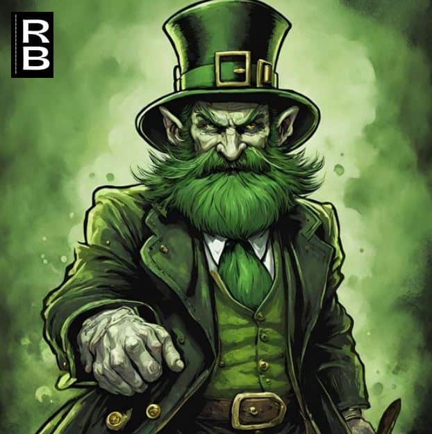 A green menacing-looking leprechaun.