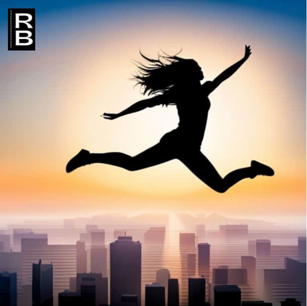 A black female figure seemingly jumping over the world.