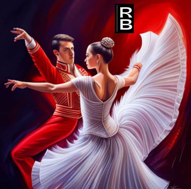 A paso doble dancer facing a ballet one.