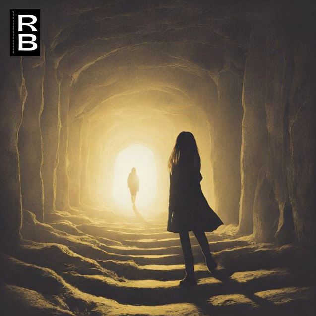 Little girl moving from darkness toward light. A figure can be seen at the end of the tunnel. This shows that scary short stories can be more than meets the eye.