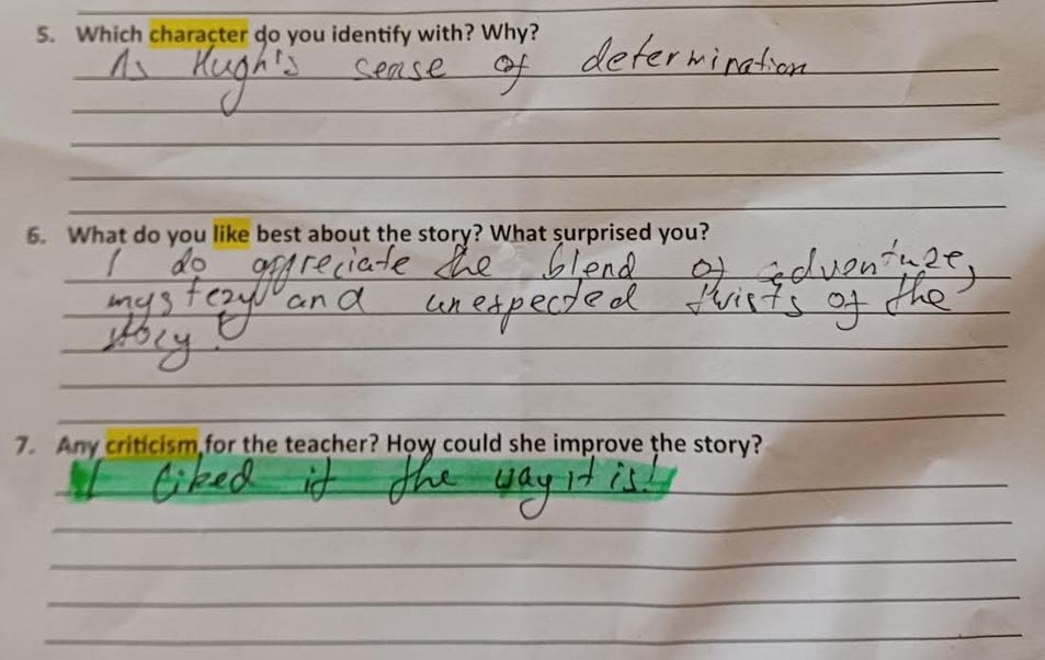 What a student said about Rebeca Duriga's scary short story: "I liked it the way it is!"