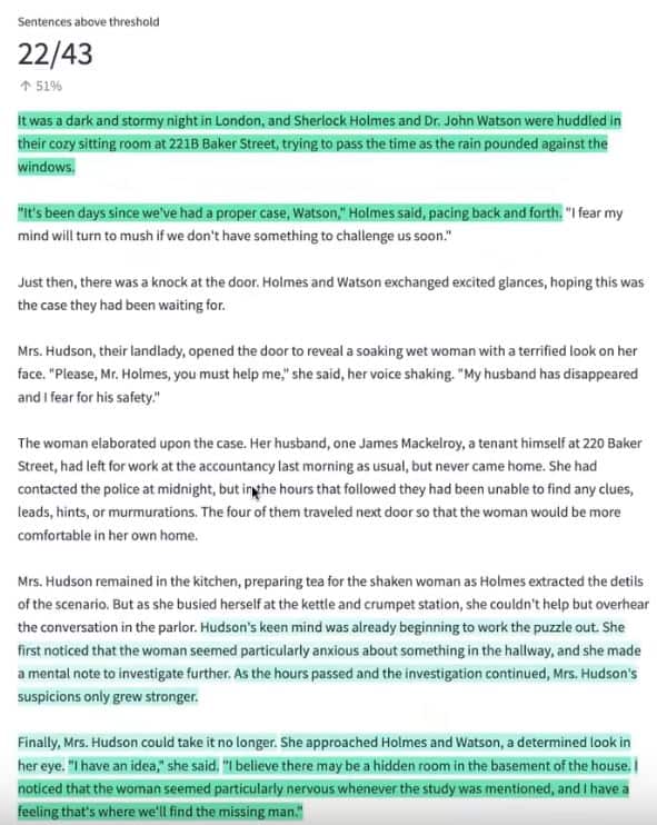 Turnitin report revealing some plagiarism - 22 out of 43 sentences have been produced by AI.