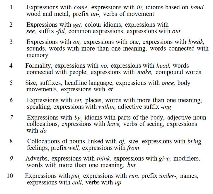Vocabulary fragment from Vince's book.