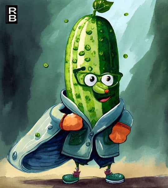 A cucumber wearing cool clothes