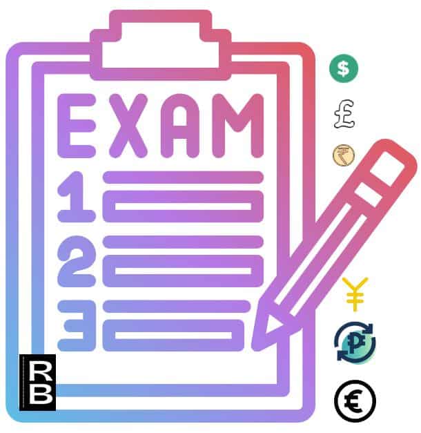 A chart that says "Exam", with different currency symbols next to it. This suggests the differences in IELTS exam fee depending on location. 