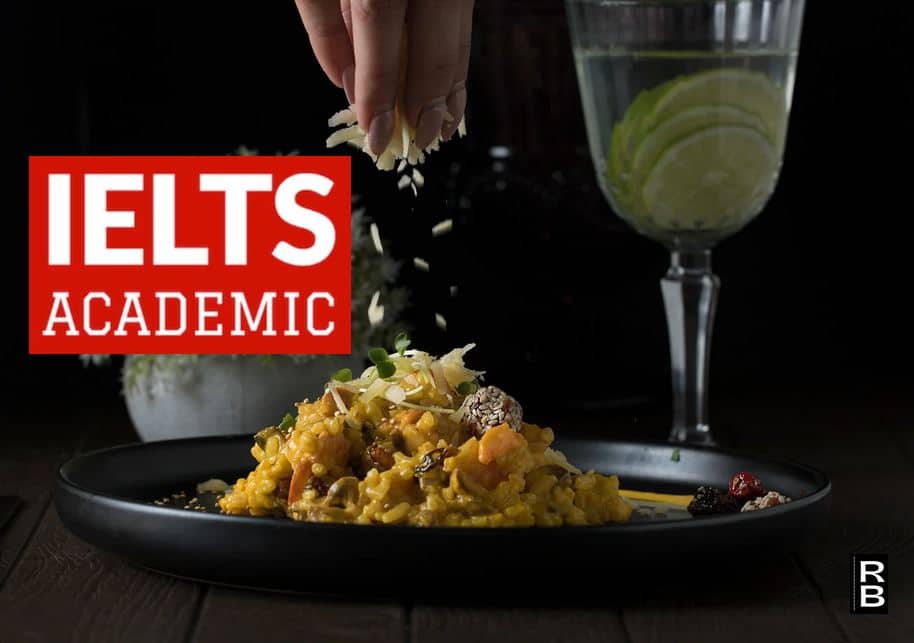 A gourmet meal, with the IELTS Academic logo next to it.