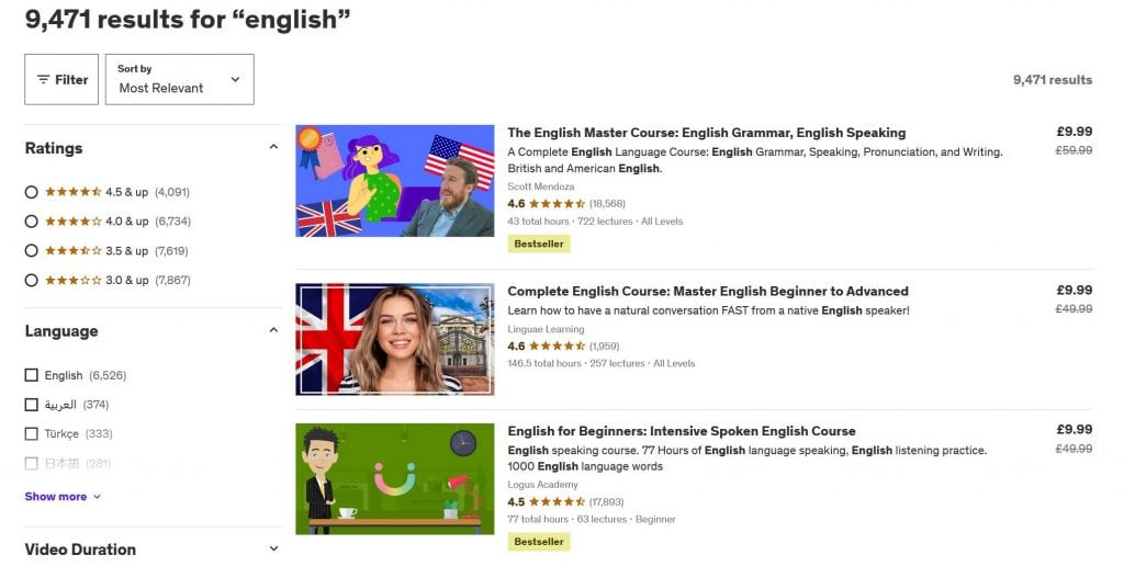 English courses available on Udemy.