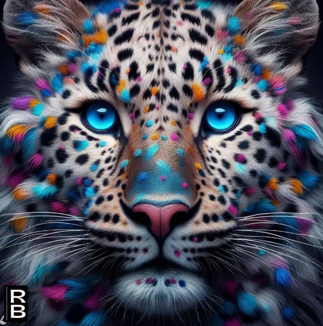 A blue-eyed leopard with different color spots.